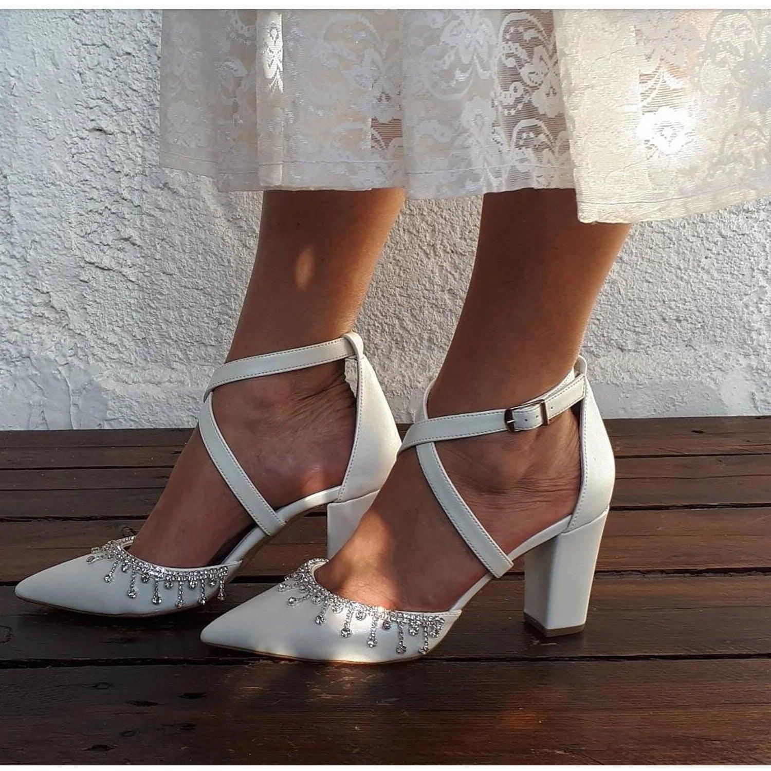 Pointed Toe Dress Flats Crisscross Ankle Strap Crystal Trim Shoes 857237211514 - 7 Days / White / 36 - COCOMELODY
